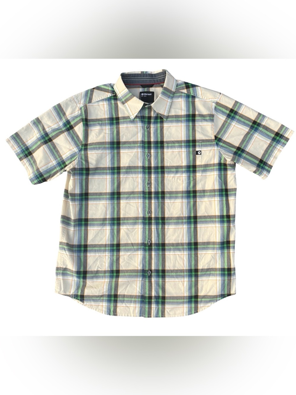 Share Marmot Camp Plaid Shirt Mens Large Short Sleeve Outdoor Button Down Green